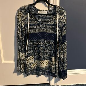 Vintage Havana medium hooded top viscose blue white lightweight